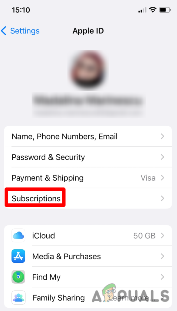 Tap on Subscriptions